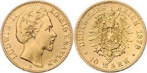 10 Марка Королевство Бавария (1806 - 1918) Золото Людвиг II (король Баварии)(1845 – 1886)