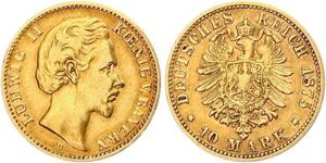 10 Марка Королевство Бавария (1806 - 1918) Золото Людвиг II (король Баварии)(1845 – 1886)