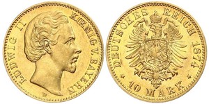 10 Марка Королевство Бавария (1806 - 1918) Золото Людвиг II (король Баварии)(1845 – 1886)