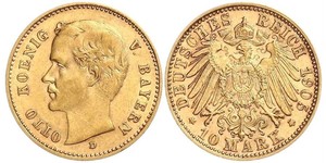 10 Марка Королевство Бавария (1806 - 1918) Золото Отто I (король Баварии)(1848 – 1916)