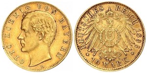 10 Марка Королевство Бавария (1806 - 1918) Золото Отто I (король Баварии)(1848 – 1916)