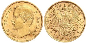 10 Марка Королевство Бавария (1806 - 1918) Золото Отто I (король Баварии)(1848 – 1916)