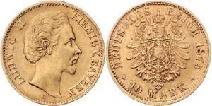 10 Марка Королевство Бавария (1806 - 1918) Золото Людвиг II (король Баварии)(1845 – 1886)