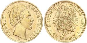 10 Марка Королевство Бавария (1806 - 1918) Золото Людвиг II (король Баварии)(1845 – 1886)