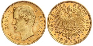 10 Марка Королевство Бавария (1806 - 1918) Золото Отто I (король Баварии)(1848 – 1916)