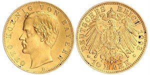 10 Марка Королівство Баварія (1806 - 1918) Золото Otto of Bavaria (1848 – 1916)