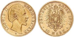 10 Марка Королівство Баварія (1806 - 1918) Золото Людвіг II (король Баварії)(1845 – 1886)