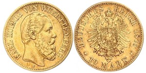 10 Марка Королівство Вюртемберг Золото Charles I of Württemberg
