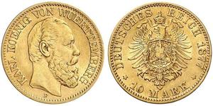 10 Марка Королівство Вюртемберг Золото Charles I of Württemberg