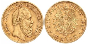 10 Марка Королівство Вюртемберг Золото Charles I of Württemberg