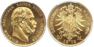 10 Марка Королівство Пруссія (1701-1918) Золото Wilhelm I, German Emperor (1797-1888)