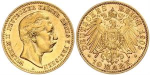 10 Марка Королівство Пруссія (1701-1918) Золото Wilhelm II, German Emperor (1859-1941)