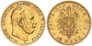 10 Марка Королівство Пруссія (1701-1918) Золото Wilhelm I, German Emperor (1797-1888)