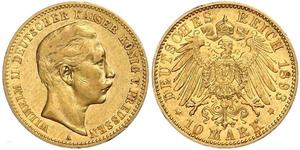 10 Марка Королівство Пруссія (1701-1918) Золото Wilhelm II, German Emperor (1859-1941)