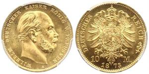 10 Марка Королівство Пруссія (1701-1918) Золото Wilhelm I, German Emperor (1797-1888)