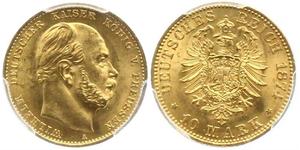 10 Марка Королівство Пруссія (1701-1918) Золото Wilhelm I, German Emperor (1797-1888)