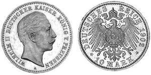 10 Марка Королівство Пруссія (1701-1918) Золото Wilhelm II, German Emperor (1859-1941)