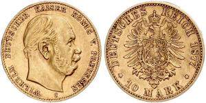 10 Марка Королівство Пруссія (1701-1918) Золото Wilhelm I, German Emperor (1797-1888)