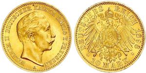 10 Марка Королівство Пруссія (1701-1918) Золото Wilhelm II, German Emperor (1859-1941)