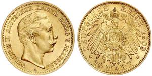 10 Марка Королівство Пруссія (1701-1918) Золото Wilhelm II, German Emperor (1859-1941)
