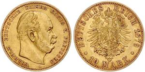 10 Марка Королівство Пруссія (1701-1918) Золото Wilhelm I, German Emperor (1797-1888)