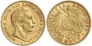 10 Марка Королівство Пруссія (1701-1918) Золото Wilhelm II, German Emperor (1859-1941)