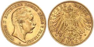 10 Марка Королівство Пруссія (1701-1918) Золото Wilhelm II, German Emperor (1859-1941)