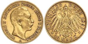 10 Марка Королівство Пруссія (1701-1918) Золото Wilhelm II, German Emperor (1859-1941)