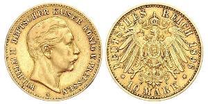 10 Марка Королівство Пруссія (1701-1918) Золото Wilhelm II, German Emperor (1859-1941)
