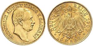 10 Марка Королівство Саксонія (1806 - 1918) Золото Frederick Augustus III of Saxony (1865-1932)