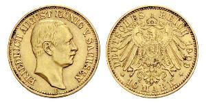 10 Марка Королівство Саксонія (1806 - 1918) Золото Frederick Augustus III of Saxony (1865-1932)