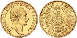 10 Марка Королівство Саксонія (1806 - 1918) Золото Frederick Augustus III of Saxony (1865-1932)