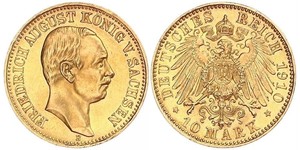 10 Марка Королівство Саксонія (1806 - 1918) Золото Frederick Augustus III of Saxony (1865-1932)