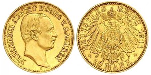 10 Марка Королівство Саксонія (1806 - 1918) Золото Frederick Augustus III of Saxony (1865-1932)