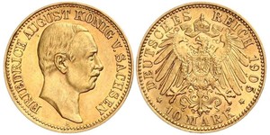 10 Марка Королівство Саксонія (1806 - 1918) Золото Frederick Augustus III of Saxony (1865-1932)