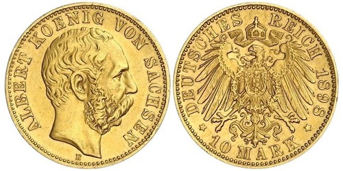 10 Марка Королівство Саксонія (1806 - 1918) Золото Albert of Saxony