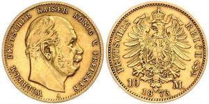 10 Марка Пруссия (королевство) (1701-1918) Золото Wilhelm I, German Emperor (1797-1888)