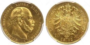10 Марка Пруссия (королевство) (1701-1918) Золото Wilhelm I, German Emperor (1797-1888)