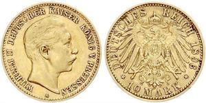10 Марка Пруссия (королевство) (1701-1918) Золото Wilhelm II, German Emperor (1859-1941)