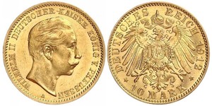 10 Марка Пруссия (королевство) (1701-1918) Золото Wilhelm II, German Emperor (1859-1941)
