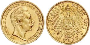 10 Марка Пруссия (королевство) (1701-1918) Золото Wilhelm II, German Emperor (1859-1941)
