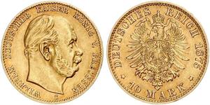 10 Марка Пруссия (королевство) (1701-1918) Золото Wilhelm I, German Emperor (1797-1888)