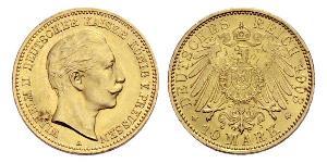 10 Марка Пруссия (королевство) (1701-1918) Золото Wilhelm II, German Emperor (1859-1941)