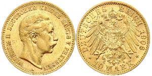 10 Марка Пруссия (королевство) (1701-1918) Золото Wilhelm II, German Emperor (1859-1941)