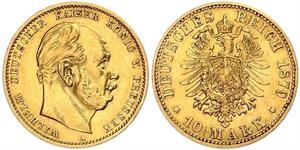 10 Марка Пруссия (королевство) (1701-1918) Золото Wilhelm I, German Emperor (1797-1888)