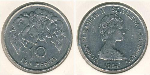 10 Пені Острів Святої Єлени (1981 - ) Нікель/Мідь Єлизавета II (1926-2022)