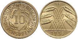10 Пфенниг / 10 Рейхспфенниг Веймарская республика (1918-1933) Латунь 