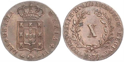 10 Рейс Королівство Португалія (1139-1910) Мідь Мария II королева Португалії (1819-1853)