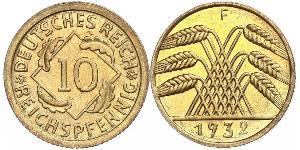 10 Рейхспфеніг / 10 Пфеніг Веймарська республіка (1918-1933) Латунь 