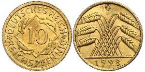 10 Рейхспфеніг / 10 Пфеніг Веймарська республіка (1918-1933) Латунь 